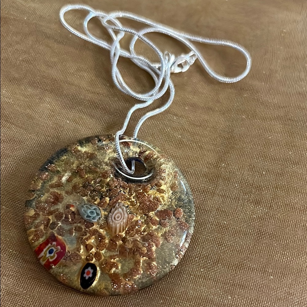 Gold Multicolor Murano Glass Pendant Necklace